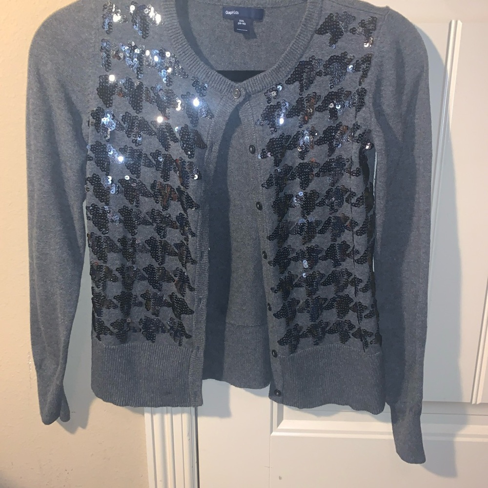 Gap Kids Girls Long Sleeve Cardigan Sweater Size 14-16 XXL W/ Front Sequins EUC